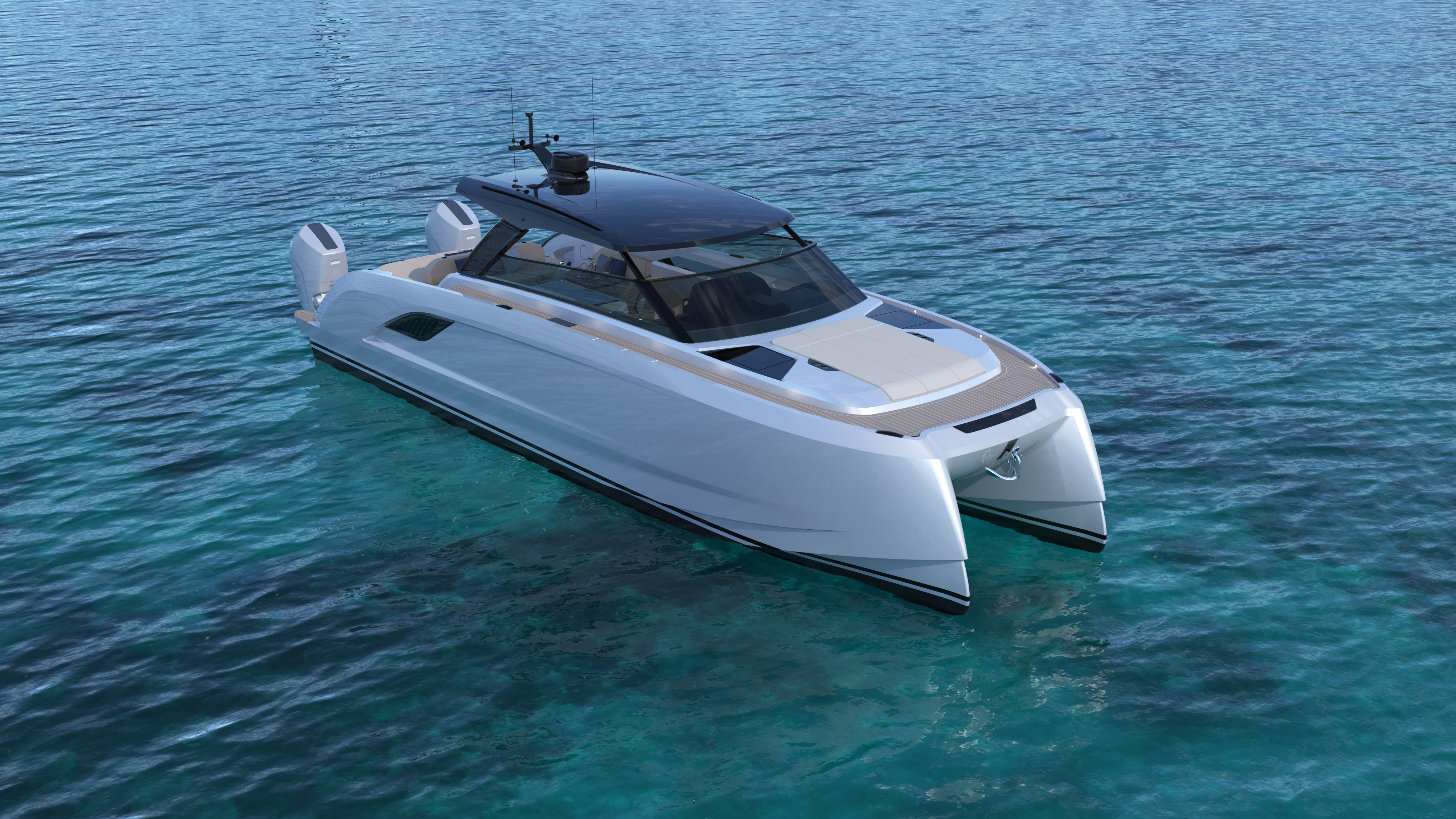 VYBE 43 swim platform deployed at anchor in turquoise Sardinian waters