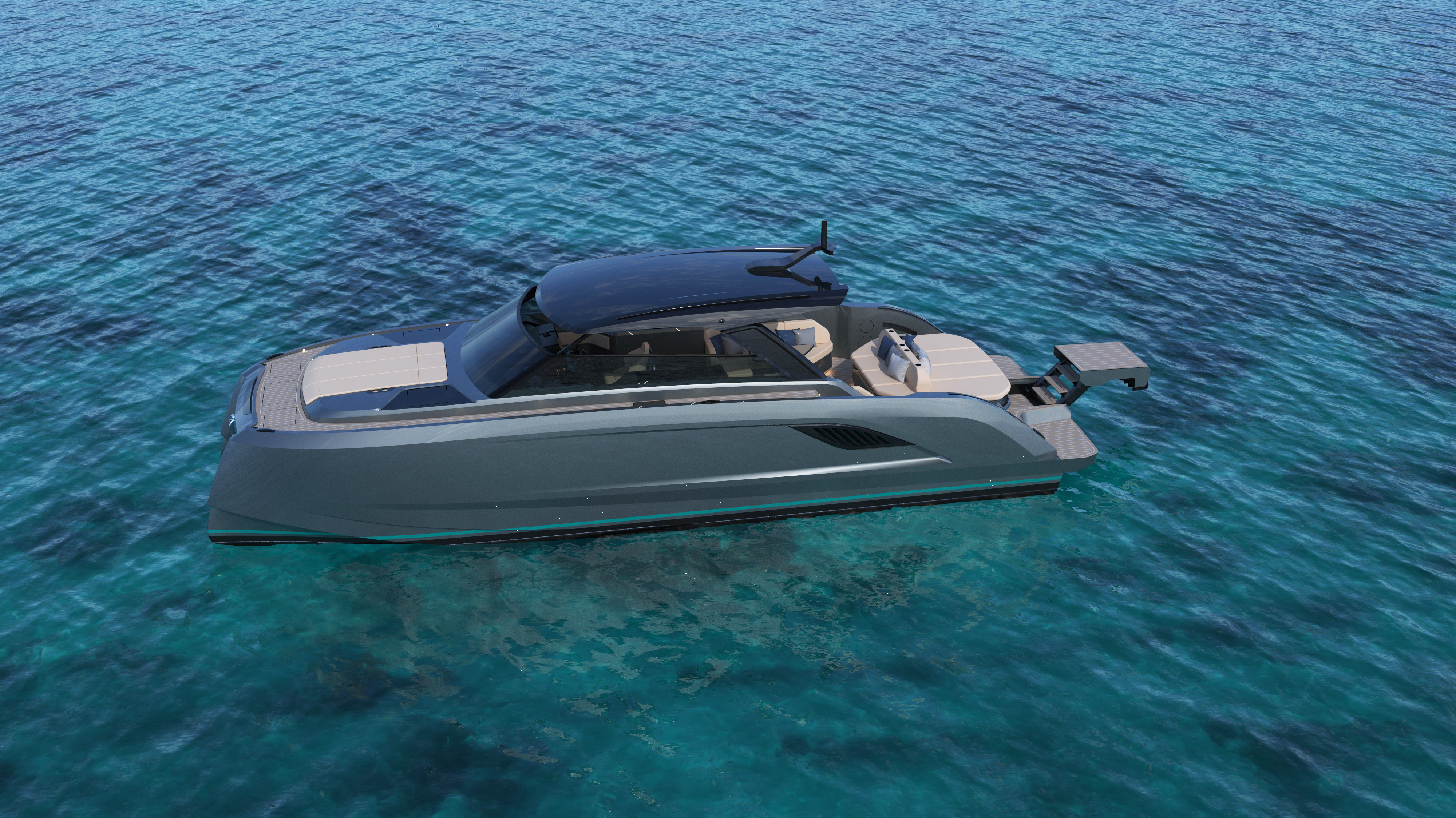 VYBE 43 in golden afternoon light off the Sardinian coast